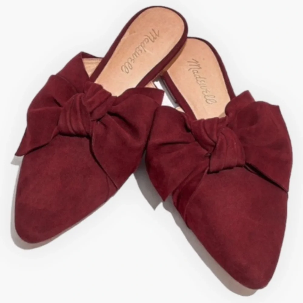 Madewell The Remi Bow Mule in Suede Pinot Noir Burgundy Slide Slip On 9 - Picture 1 of 8